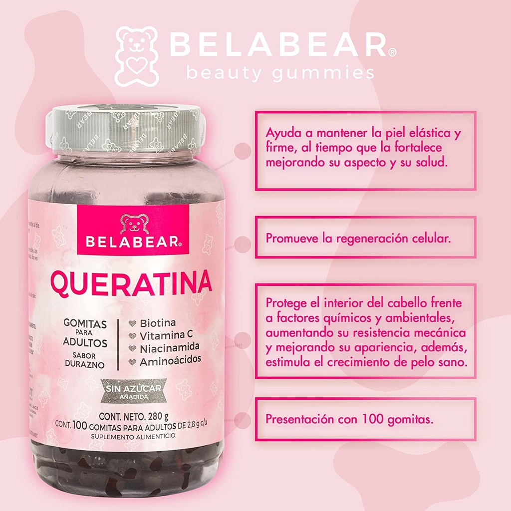 BELABEAR Queratina sin Azúcar 100 Gomitas