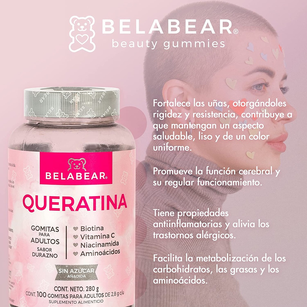 BELABEAR Queratina sin Azúcar 100 Gomitas