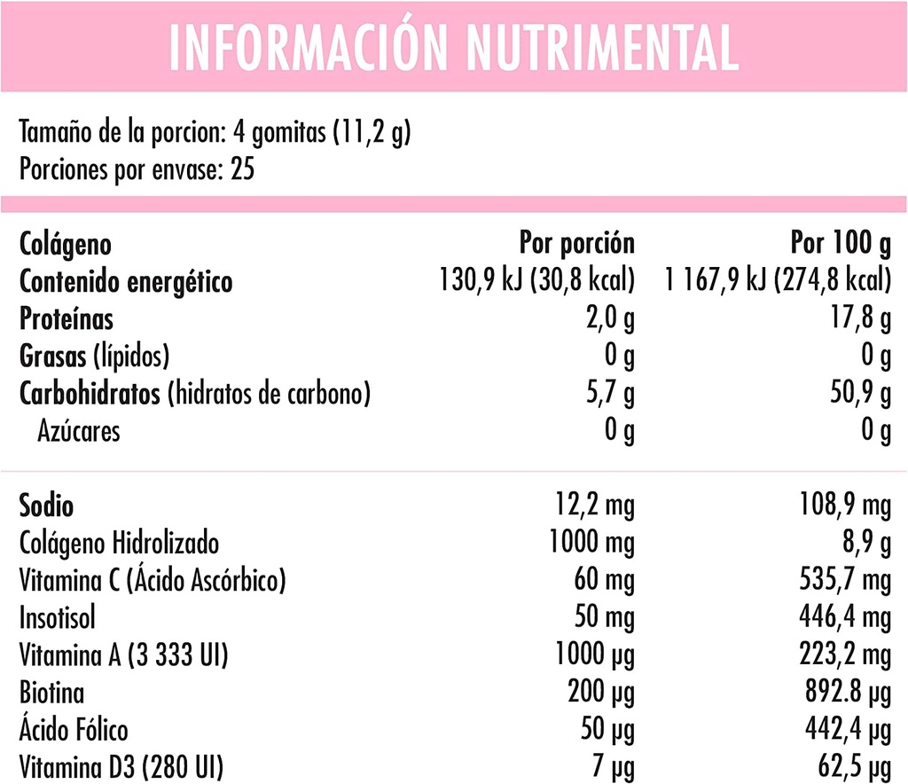 BELABEAR Colágeno + Biotina Sin Azúcar 100 Gomitas