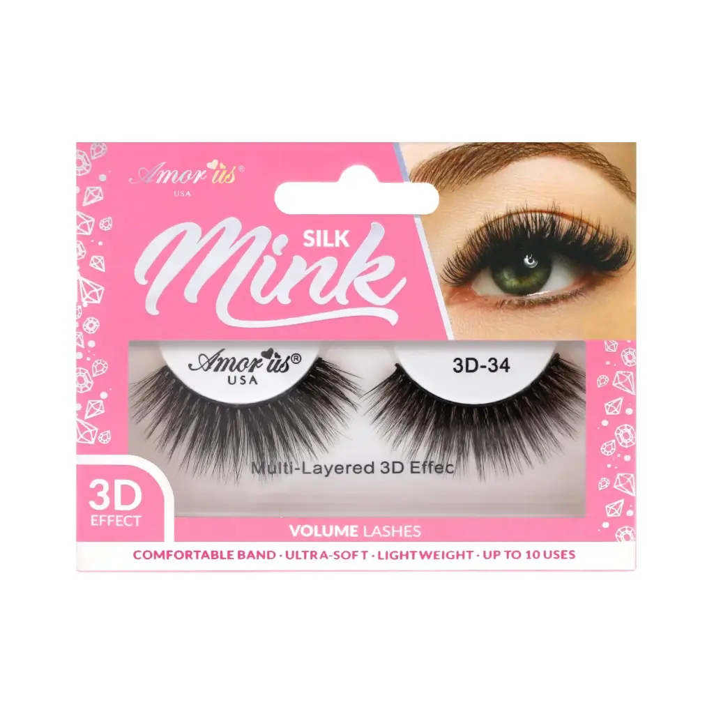 Amor Us 3D Silk Mink Lashes #34 – Pestañas Postizas Volumen Natural