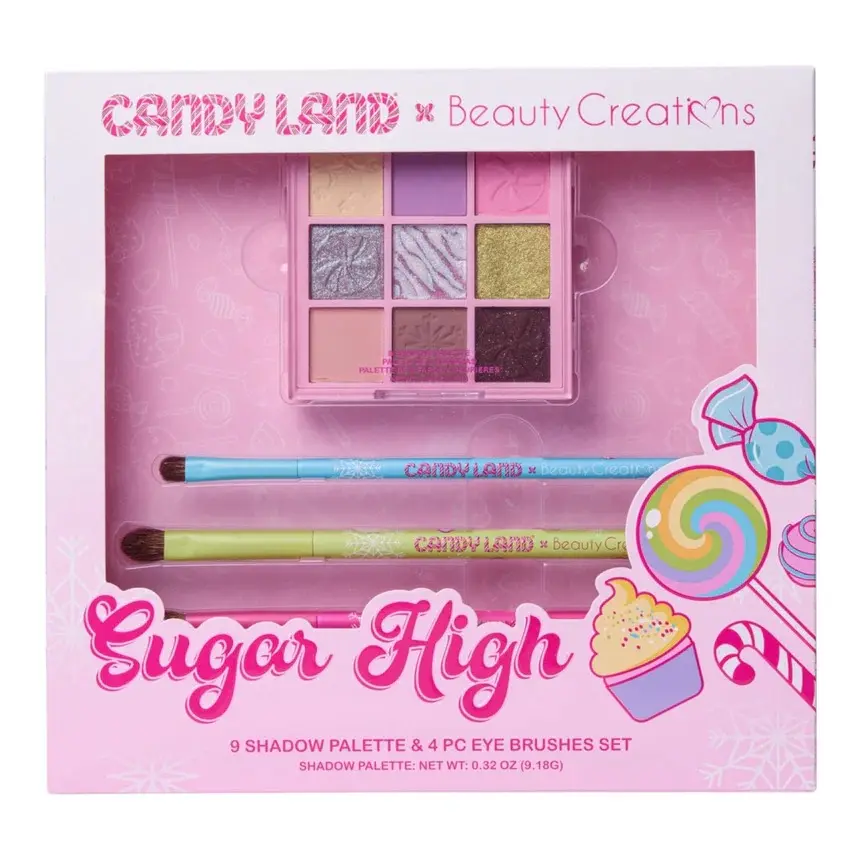 BEAUTY CREATIONS CANDY LAND SUGAR HIGH SHADOW PALETTE & EYE BRUSHES SET 5 PCS
