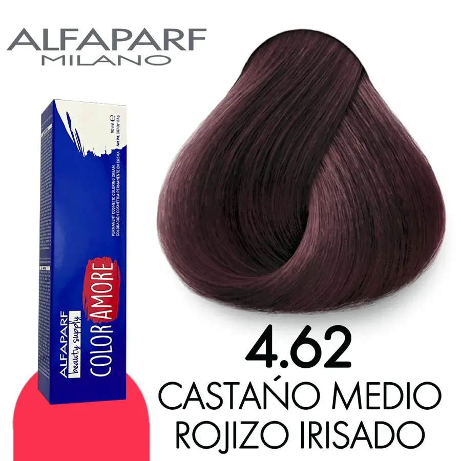 Tinte 4.62 Castaño Medio Rojizo Irisado 90 ml Color Amore de Alfaparf Milano – Coloración Permanente para Cabello