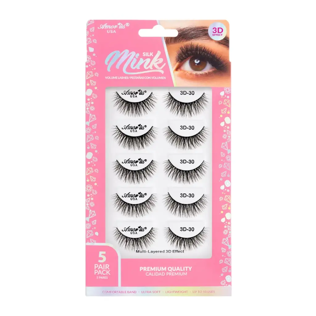 AMOR US Mink Lashes 5P 3D #30 – Pestañas Postizas Volumen 3D Efecto Mink
