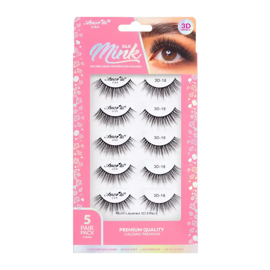 AMOR US Mink Lashes 5P 3D #18 – Pestañas Postizas Volumen 3D