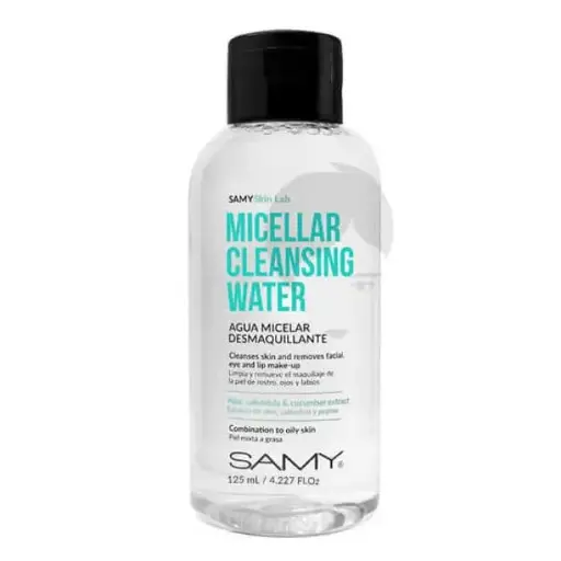 [7703378003323] Agua Micelar Desmaquillante Samy 125 ml – Limpiador Facial para Rostro, Ojos y Labios