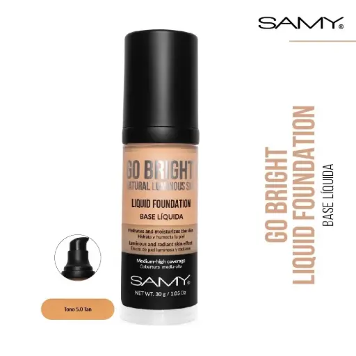 [7703378596436] Base Líquida Go Bright 30 g Samy #5.0 Tan – Base de Maquillaje Iluminadora