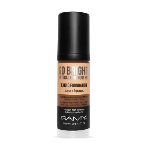 [7703378001374] Base Líquida Go Bright 30 g Samy #6.0 Deep Tan – Base de Maquillaje Iluminadora