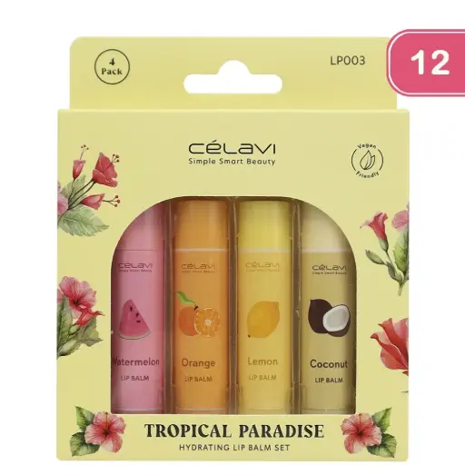 [641018459826] CELAVI TROPICAL PARADISE HYDRATING LIP BALM 4 PACK