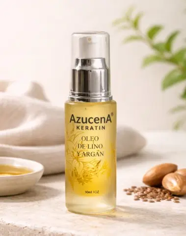 [7443032550144] AZUCENA Gotas de Brillo Óleo de Lino y Argán 30ml – Aceite Nutritivo para Cabello