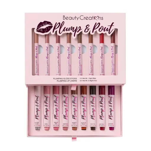 [659962888630] BEAUTY CREATIONS PLUMPING GLOSS STICKS & PLUMPING LIP LINERS 17 PIEZAS