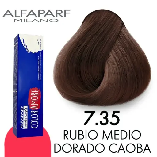[8022297128139] Tinte 7.35 Rubio Medio Dorado Caoba 90 ml Color Amore de Alfaparf Milano – Coloración Permanente para Cabello
