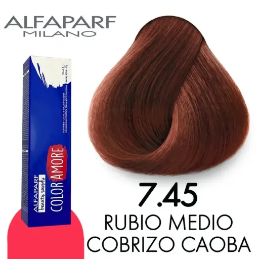 [8022297128177] Tinte 7.45 Rubio Medio Cobrizo Caoba 90 ml Color Amore de Alfaparf Milano – Coloración Permanente para Cabello