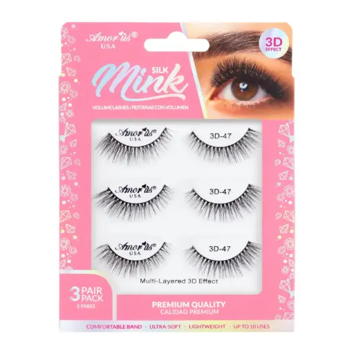[610895182301] AMOR US Mink Lashes Pack 3D 3P #47 – Pestañas Postizas Volumen 3D